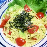 トマト、アボカド、玉ねぎのサラダパスタ